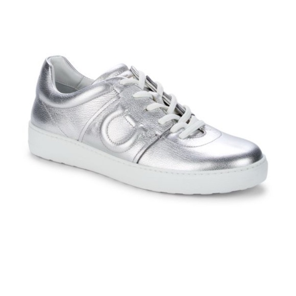 Salvatore Ferragamo Shoes - SALVATORE FERRAGAMO Quilted Logo Metallic silver Leather Runners size 10
